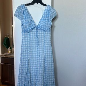 NWT ASOS DESIGN Gingham Embroidered Ruched Maxi Dress